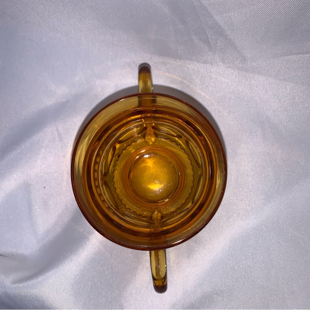 Indiana Glass Kings Crown Thumbprint Open Sugar Bowl Amber Double Handled VTG - Picture 7 of 7